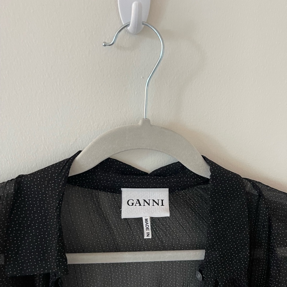 GANNI Black polka dot sheer button down shirt - Picture 3 of 6